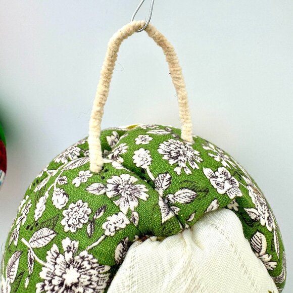 Vintage Quilted Patchwork Fabric Ball Christmas Ornament Set of 2 Boho Rustic - Picture 11 of 11